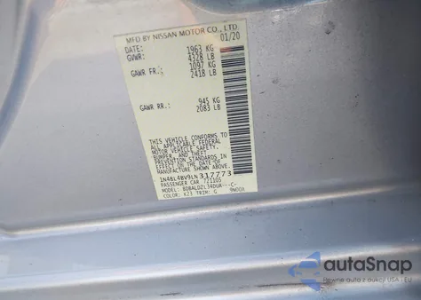 2020 Nissan Altima S Fwd from USA, damaged, VIN 1N4BL4BV9LN317773